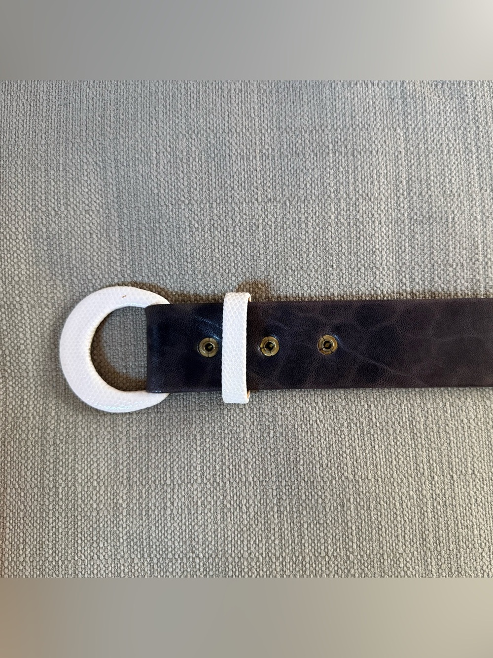 Women's Vintage Ben King Dark Brown Leather Belt with White Ring Buckle